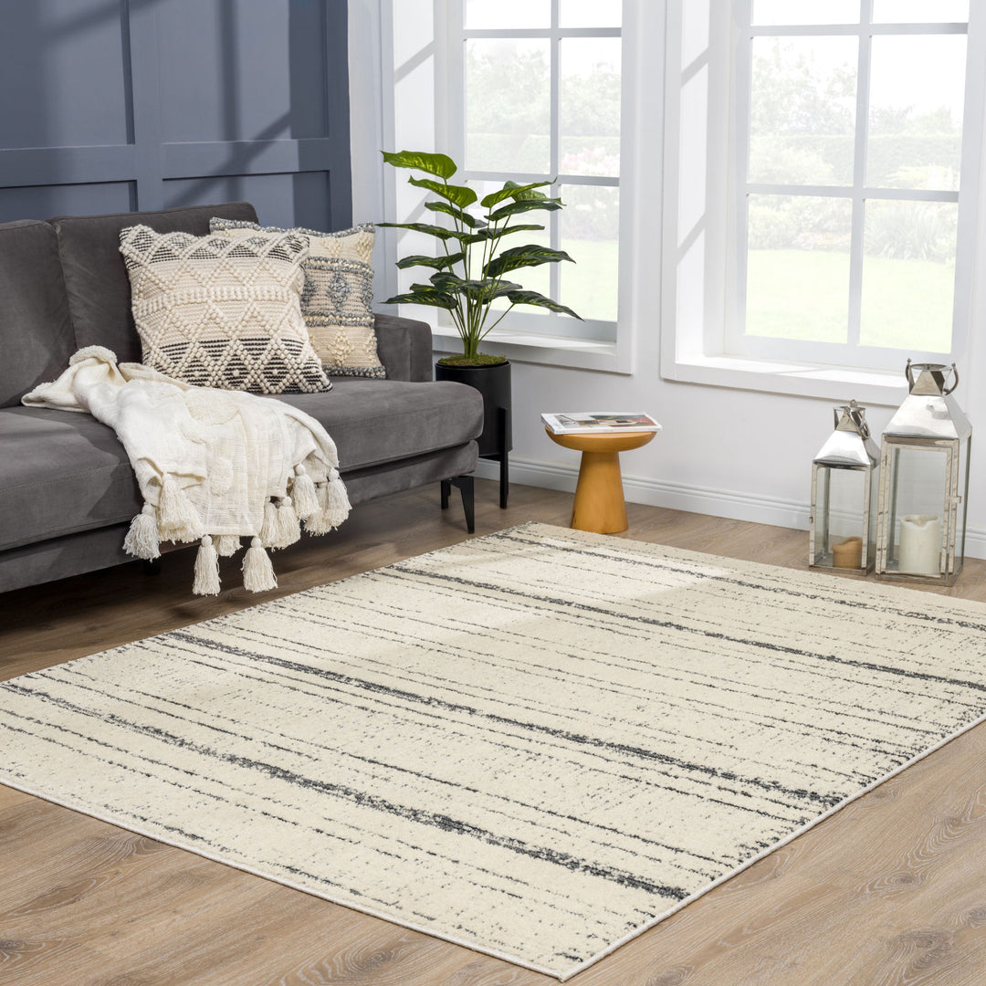 Tapis de Couloir Scandinave Moderne Ivoire/Gris Okaya