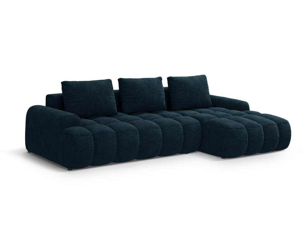 Canapé d'angle droit convertible COSMOPOLITAN DESIGN Linz 3 places en velours bleu pétrole — photo produit