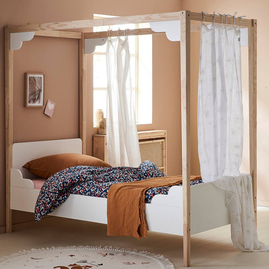 Lit à baldaquin enfant LIGNE ROMANCE Blanc – Vertbaudet