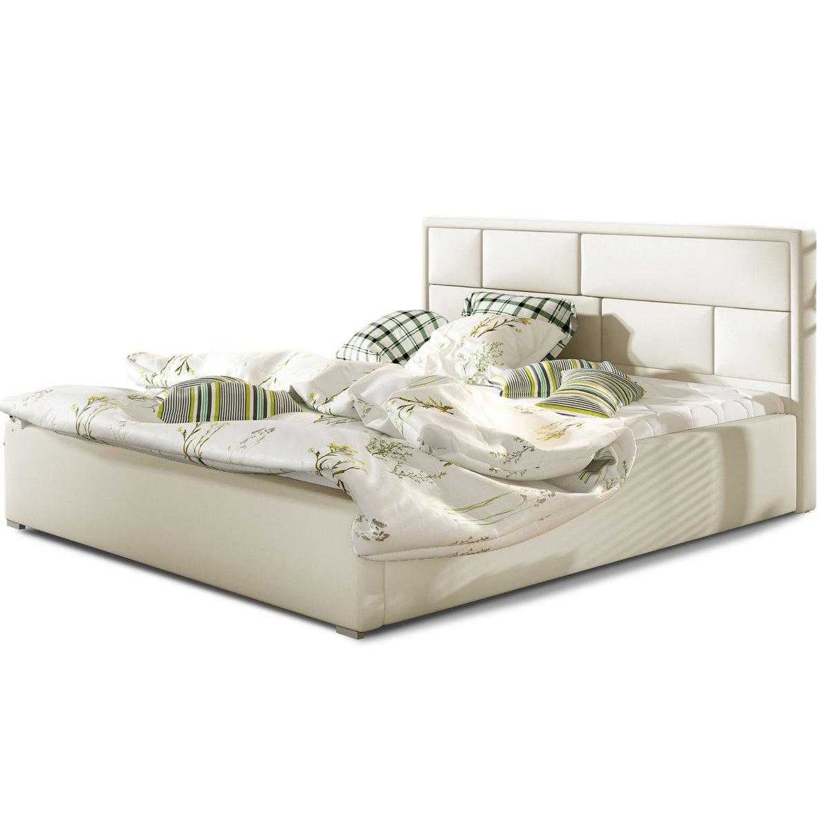 Lit avec sommier LES TENDANCES Lenzo en simili cuir Beige 200x200cm