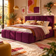 Lit adulte LES TENDANCES Vika 140x200cm en velours capitonné prune