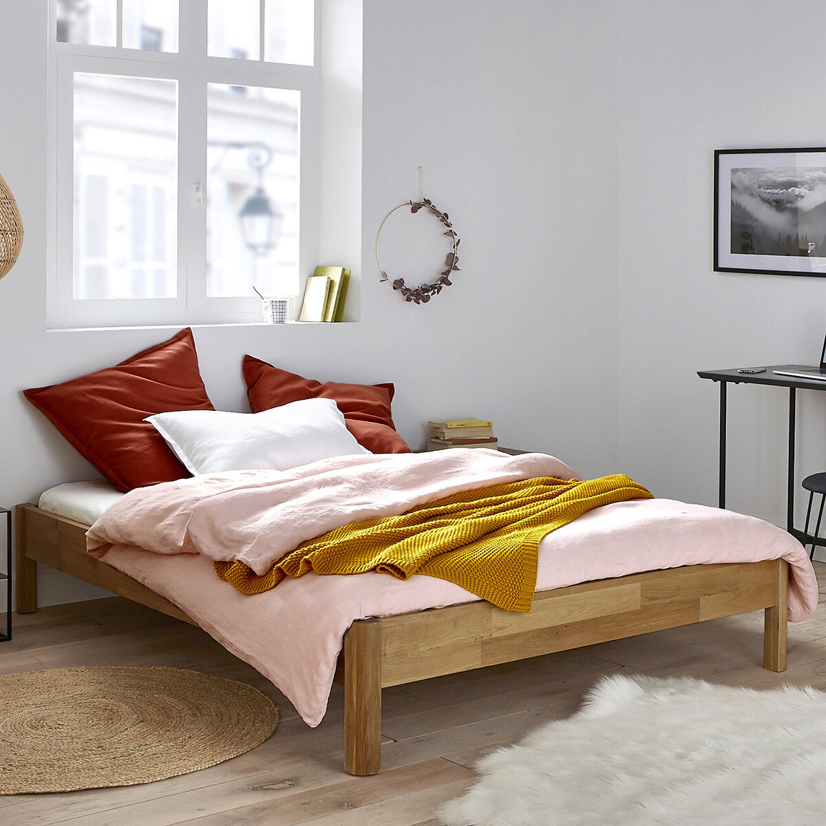 Lit en chêne massif 160x200cm abouté avec sommier, Zulda La Redoute Interieurs