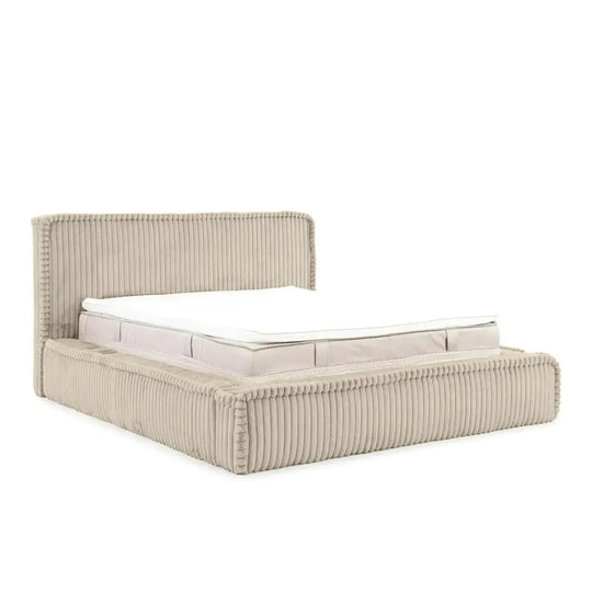 Lit coffre CASANOVA Capucine en velours côtelé beige 180x200cm