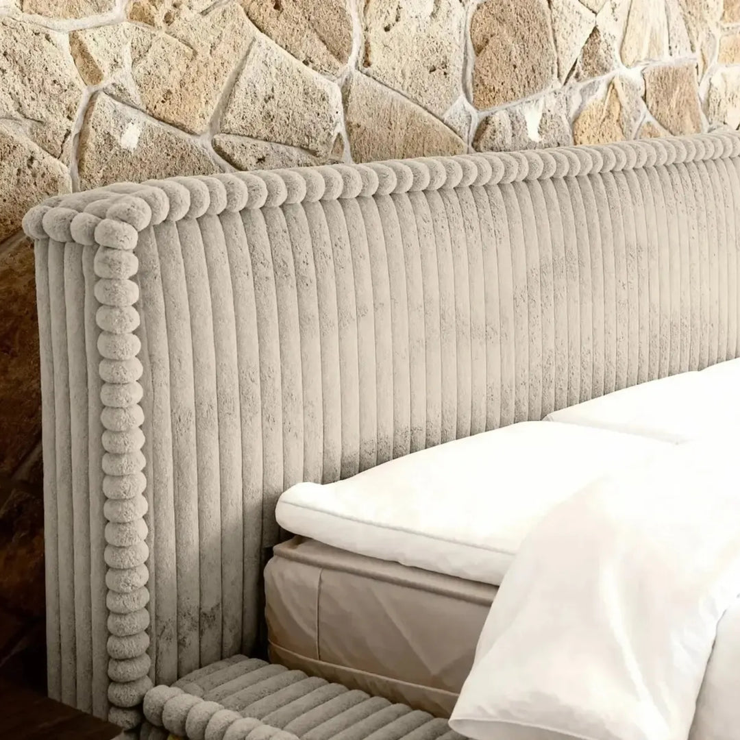 Lit coffre CASANOVA Capucine en velours côtelé beige 180x200cm