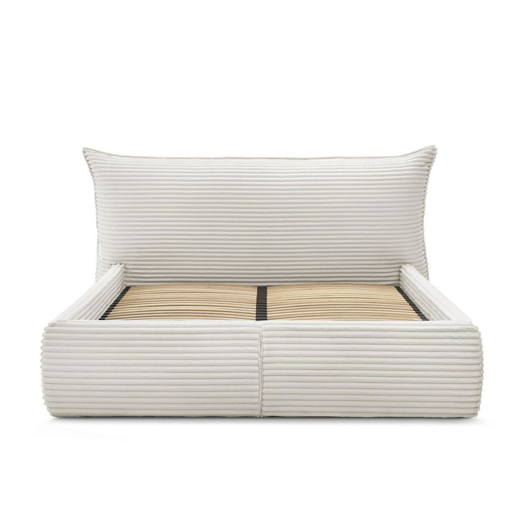 Lit coffre BOBOCHIC Jade 160x200cm avec tête de lit effet oreiller gros côtelé doux beige