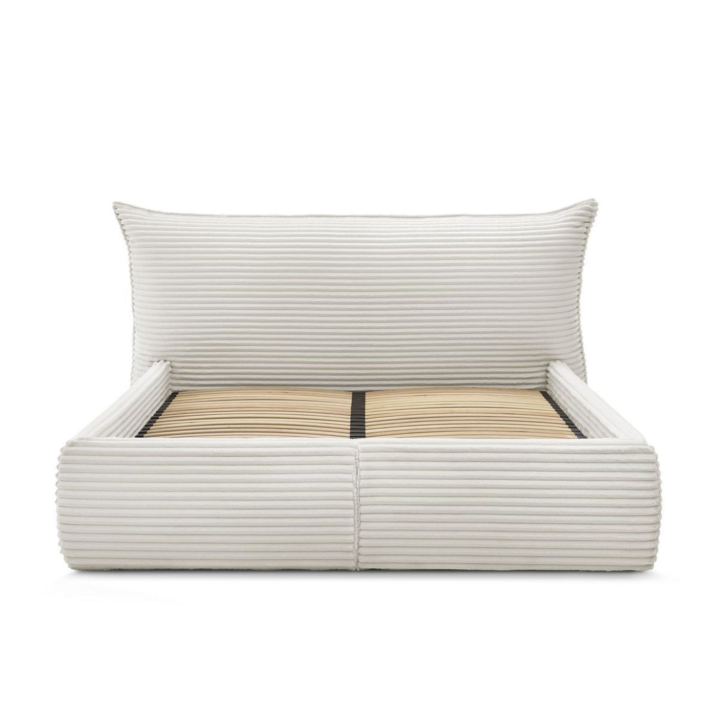 Lit coffre BOBOCHIC Jade 160x200cm avec tête de lit effet oreiller gros côtelé doux beige