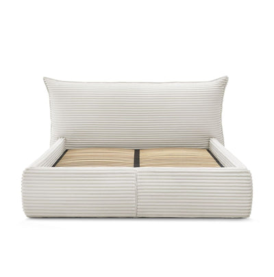 Lit coffre BOBOCHIC Jade 160x200cm avec tête de lit effet oreiller gros côtelé doux beige