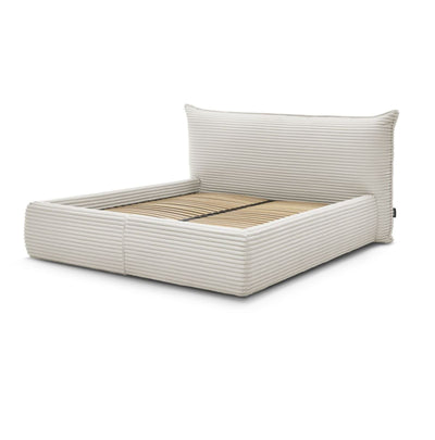 Lit coffre BOBOCHIC Jade 160x200cm avec tête de lit effet oreiller gros côtelé doux beige