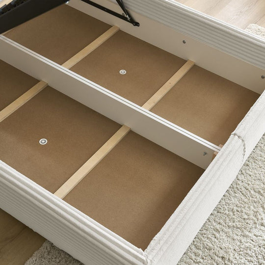 Lit coffre BOBOCHIC Jade 160x200cm avec tête de lit effet oreiller gros côtelé doux beige