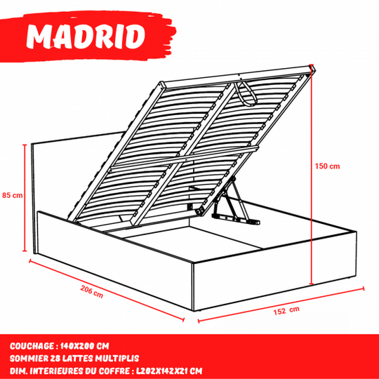 Lit coffre MADRID 140x200 blanc