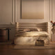 Lit coffre MICADONI Mount en tissu bouclé beige 200x200cm