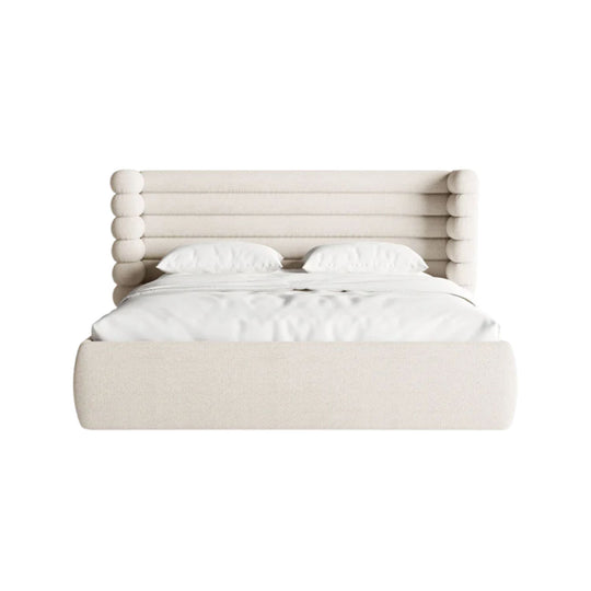 Lit coffre MICADONI Mount en tissu bouclé beige 200x200cm
