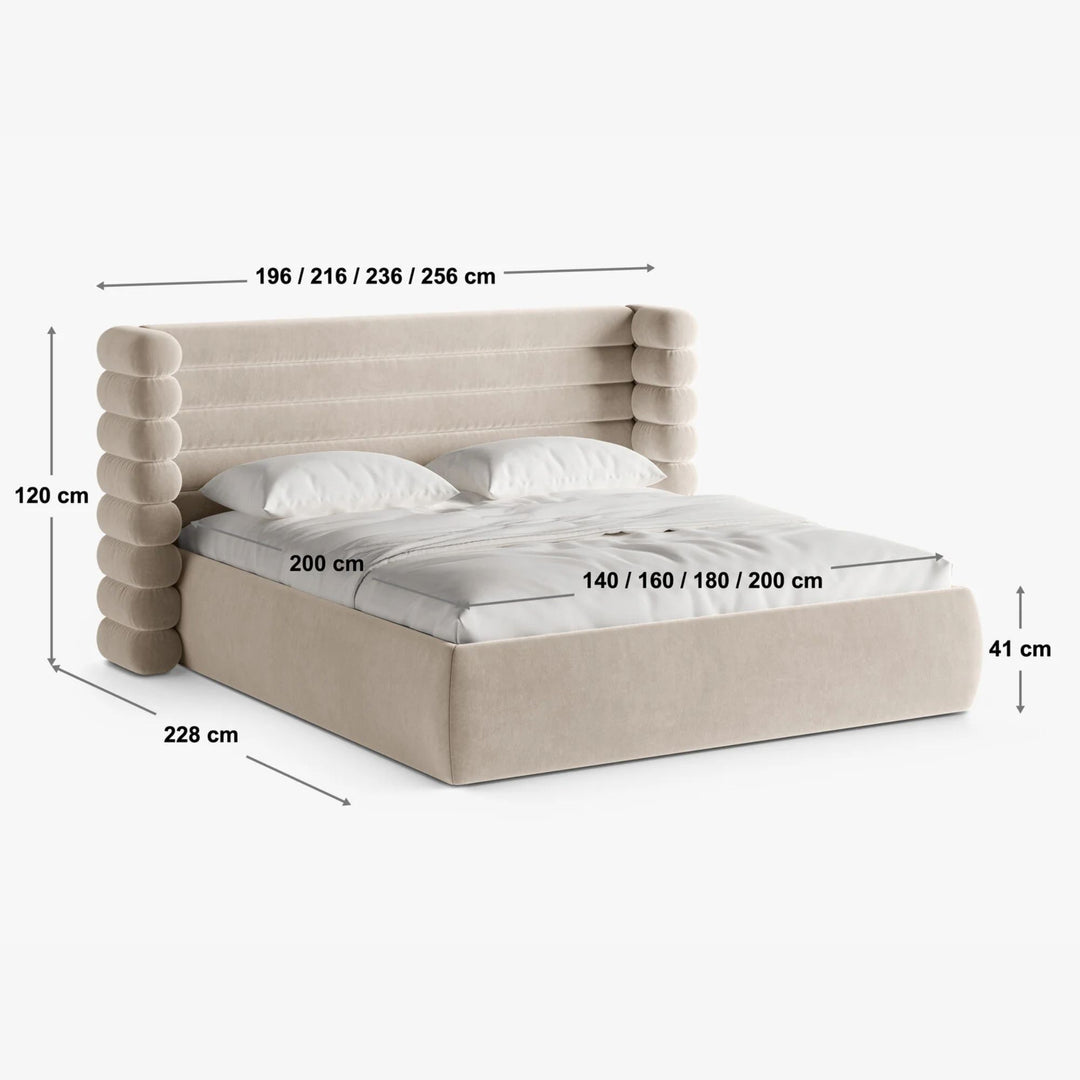 Lit coffre MICADONI Mount en tissu bouclé beige 200x200cm