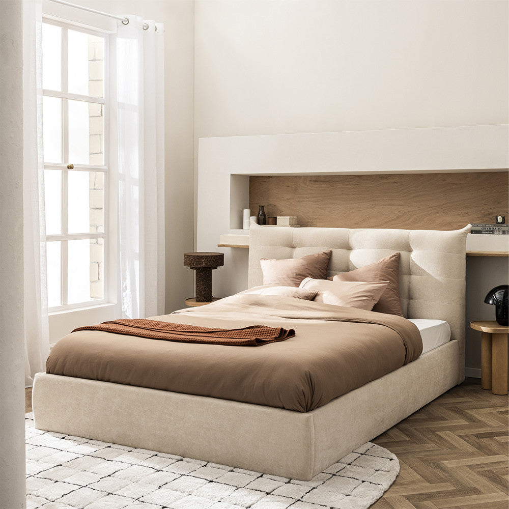 Lit coffre DRAWER Serenita en tissu écru 160x200 cm