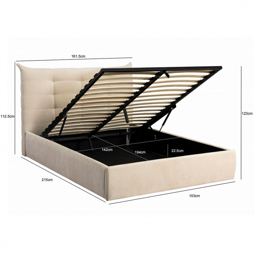 Lit coffre DRAWER Serenita en tissu écru 160x200 cm