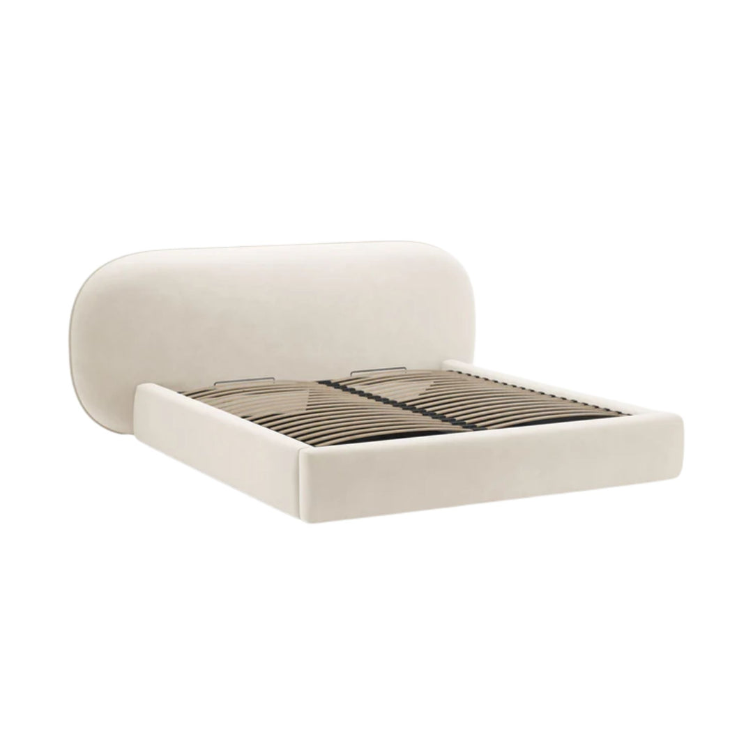 Lit coffre MICADONI Ovalo en velours ivoire 200x200cm