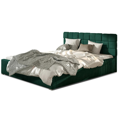 Lit avec sommier LES TENDANCES Kandy capitonné en velours Vert 160x200cm