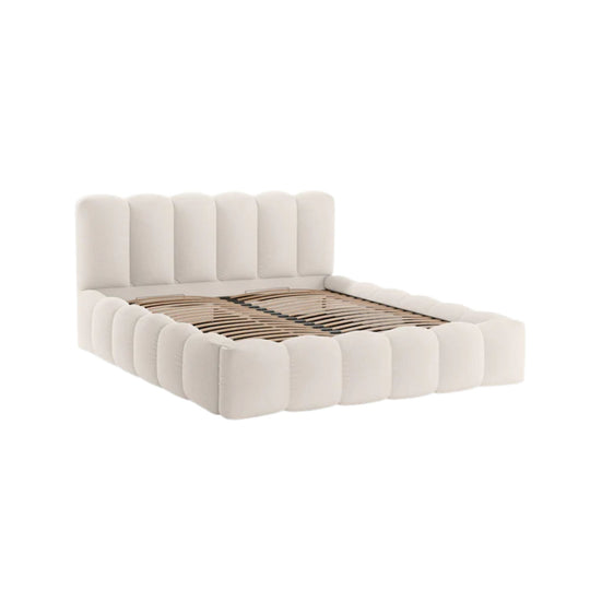 Lit rembourré MICADONI Lupine avec coffre en tissu structuré Beige 180x200cm