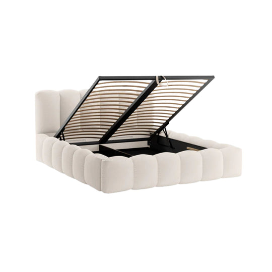 Lit rembourré MICADONI Lupine avec coffre en tissu structuré Beige 180x200cm