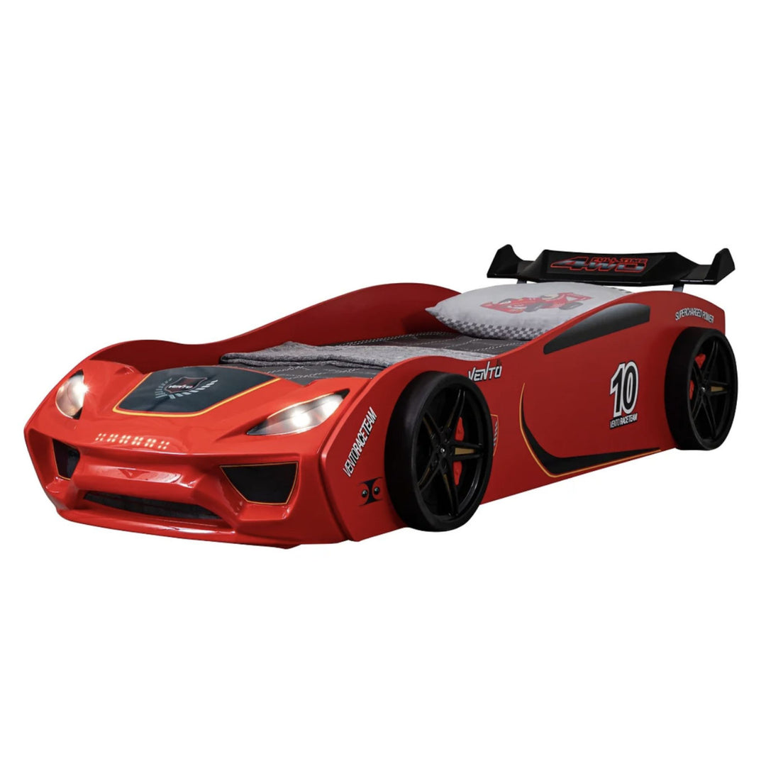 Lit voiture de course LES TENDANCES Rino rouge avec phares 90x190 cm