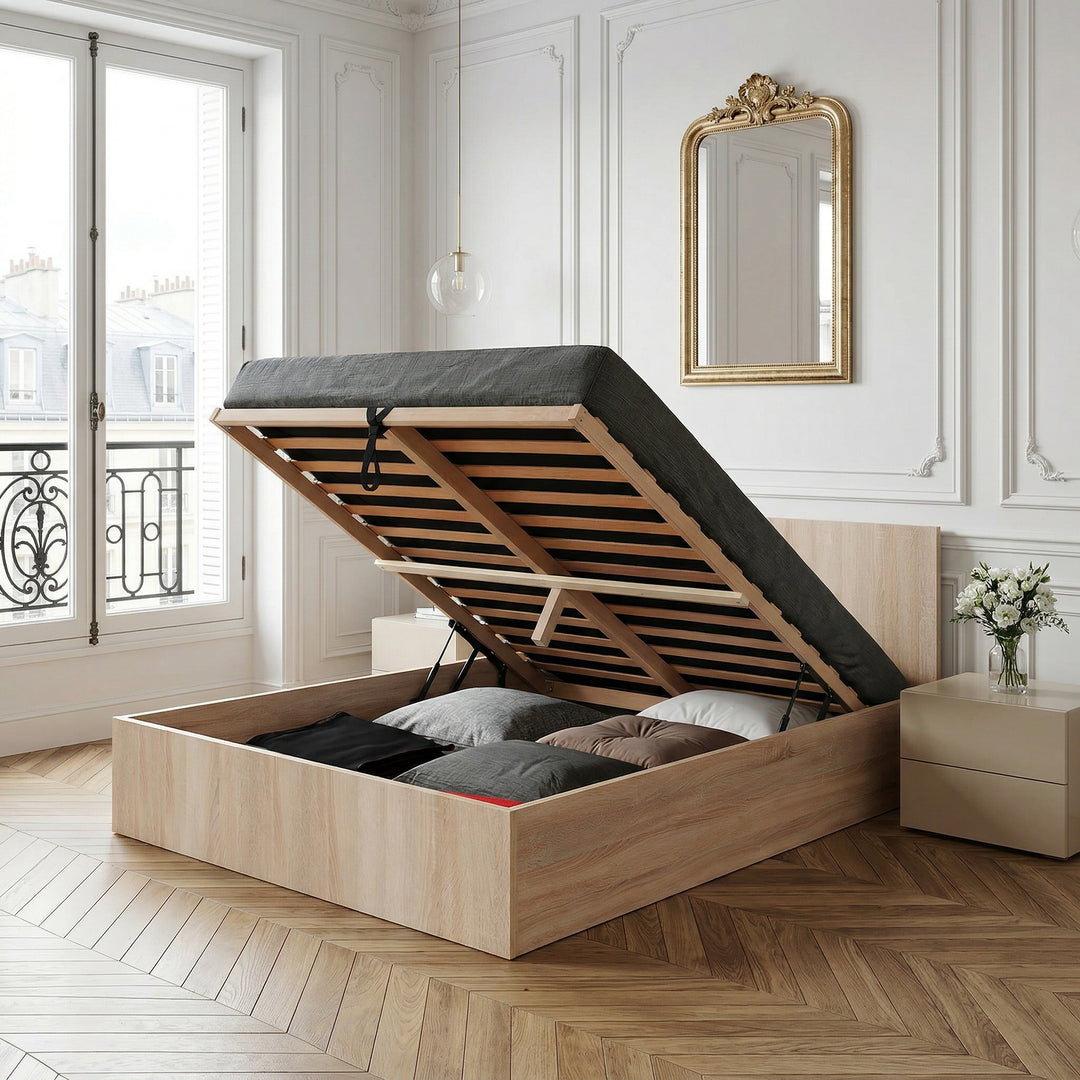 Lit coffre MADRID 160x200 coloris bois