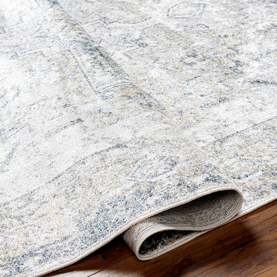 Tapis Vintage Lavable en Machine Gris/Bleu Onan
