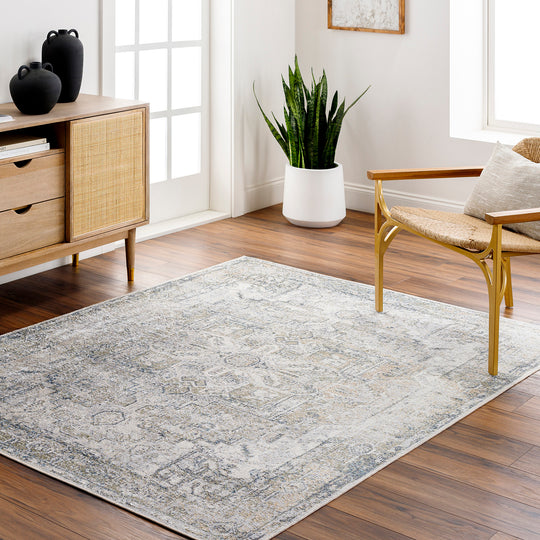 Tapis Vintage Lavable en Machine Gris/Bleu Onan