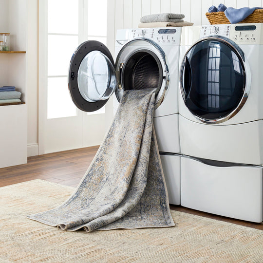 Tapis Vintage Lavable en Machine Gris/Bleu Onan