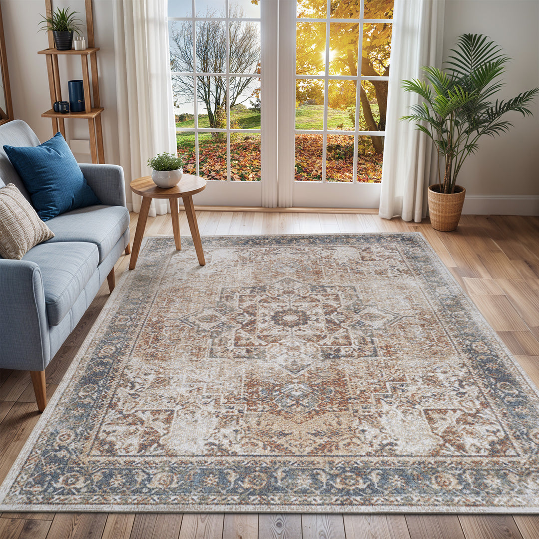 Tapis Vintage Lavable en Machine Marron/Ivoire Marlenheim