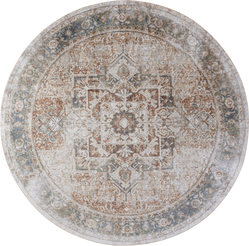Tapis Rond Vintage Lavable en Machine Marron/Ivoire Rond Marlenheim