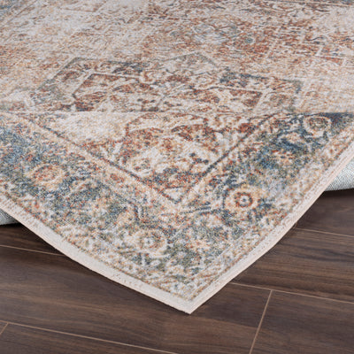 Tapis Rond Vintage Lavable en Machine Marron/Ivoire Rond Marlenheim