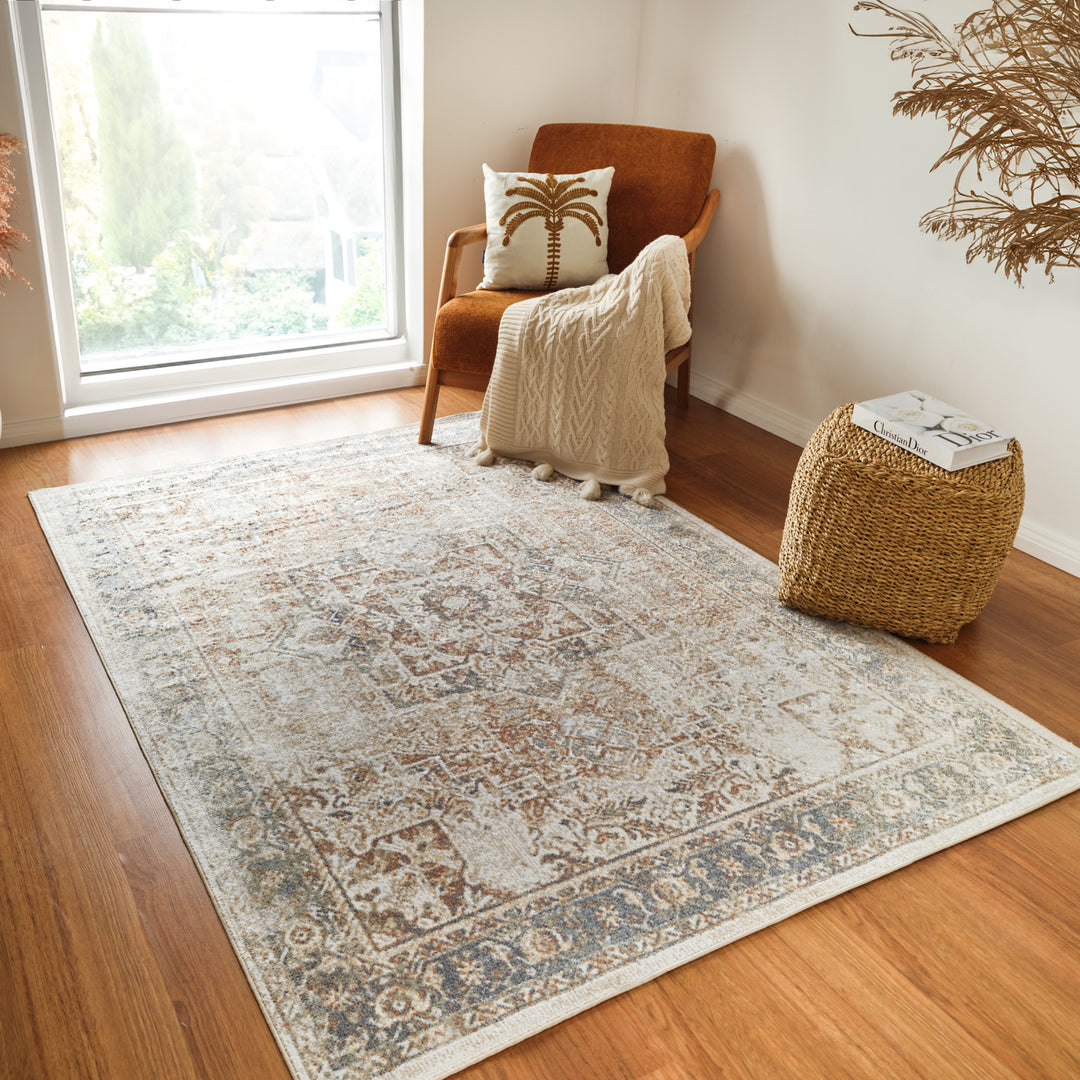 Tapis Vintage Lavable en Machine Marron/Ivoire Marlenheim