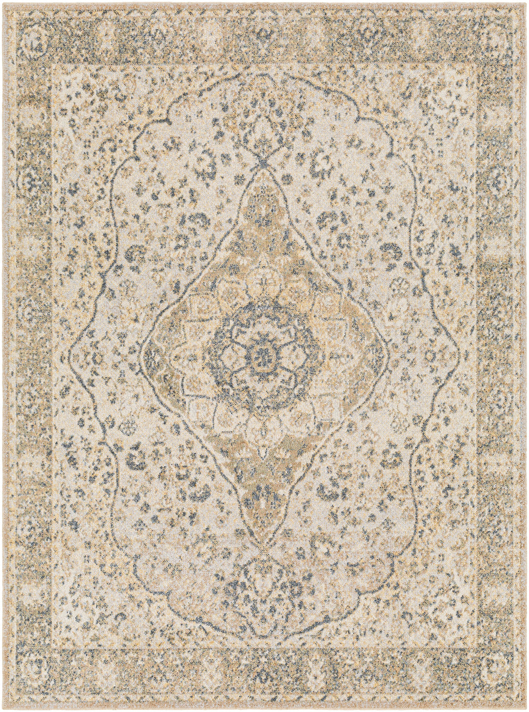 Tapis Vintage Lavable en Machine Yemin Jaune/Ivoire