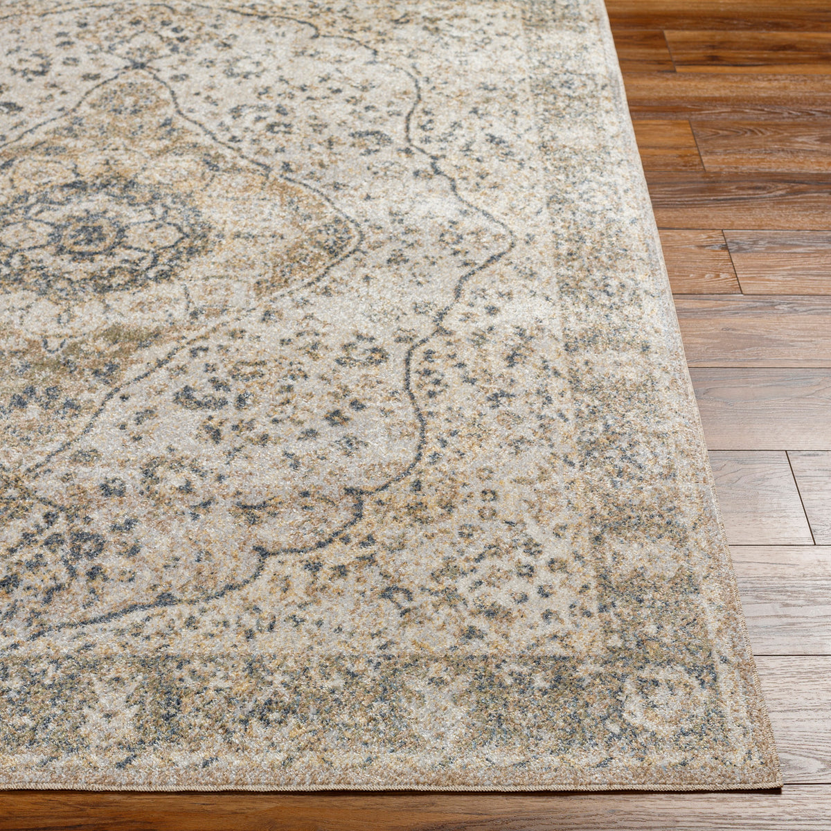 Tapis Surya Celine vintage oriental, médaillon délavé ivoire, beige doré et gris, vue 6