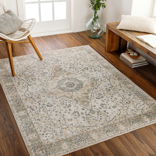 Tapis Vintage Lavable en Machine Yemin Jaune/Ivoire