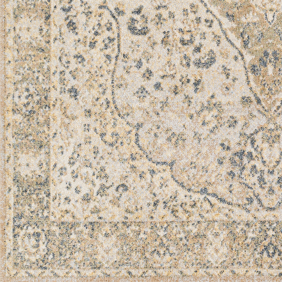 Tapis Surya Celine vintage oriental, médaillon délavé ivoire, beige doré et gris, vue 7