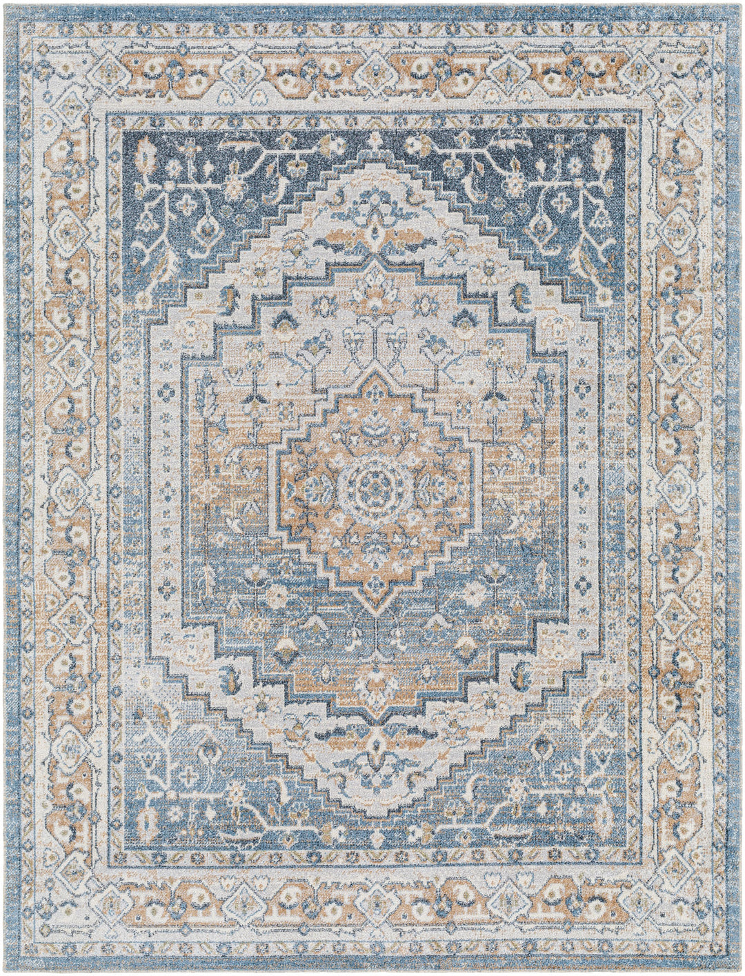Tapis Vintage Zaragoza Lavable en Machine Bleu/Gris
