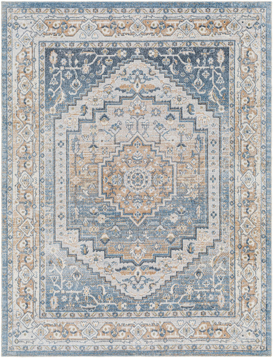 Tapis Vintage Zaragoza Lavable en Machine Bleu/Gris