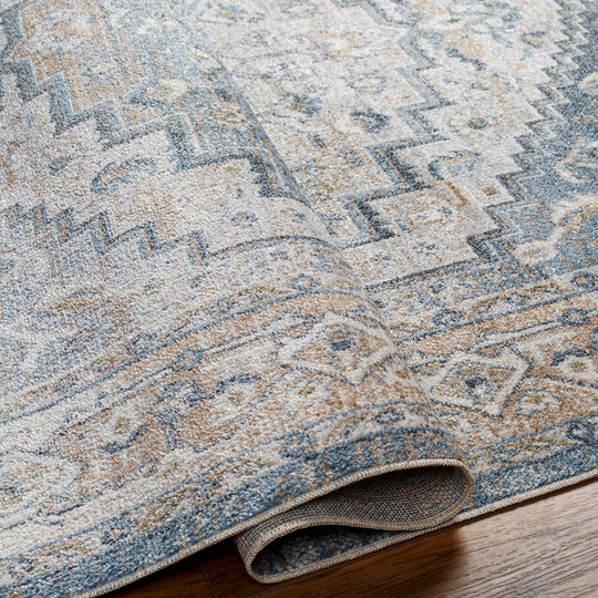 Tapis Vintage Zaragoza Lavable en Machine Bleu/Gris