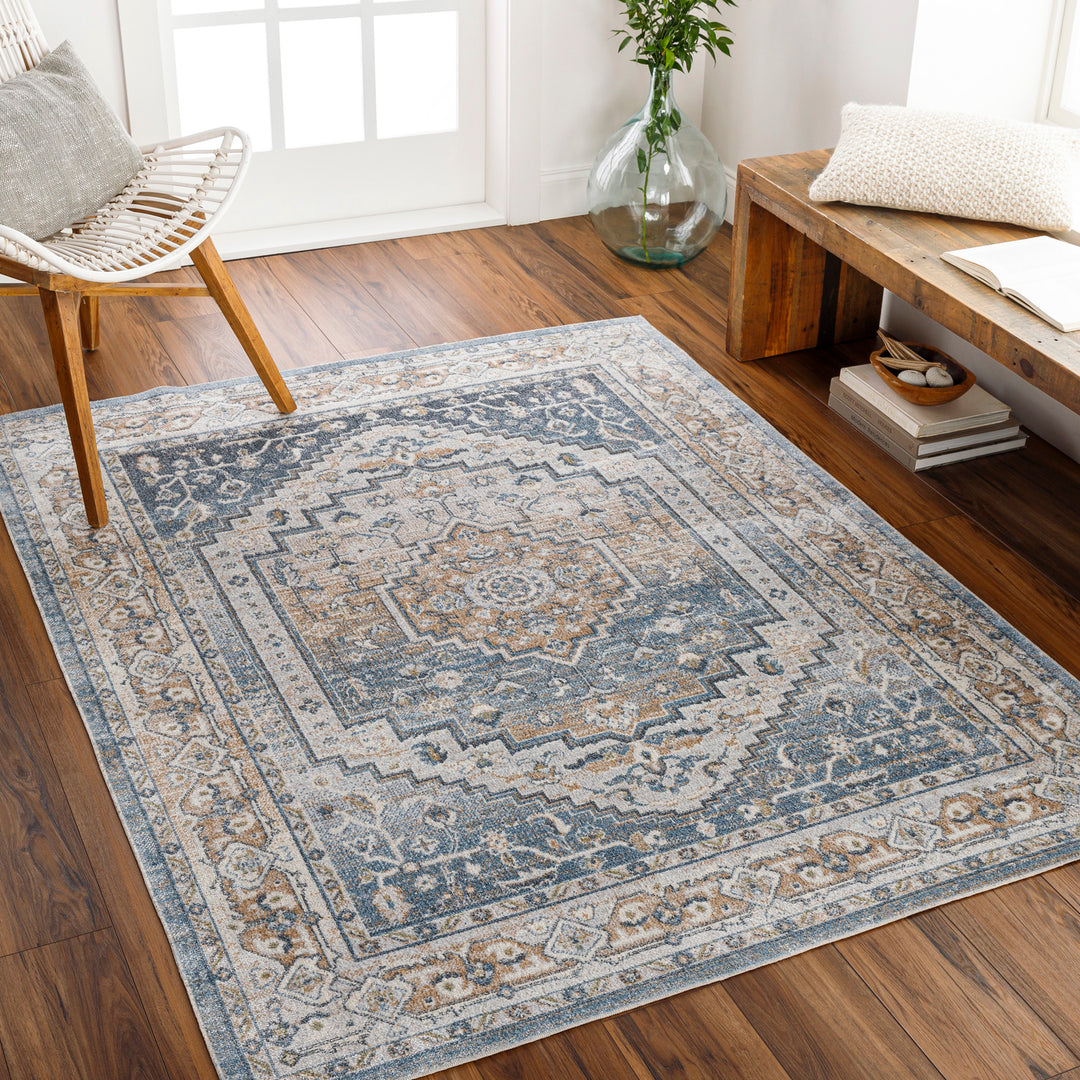Tapis Vintage Zaragoza Lavable en Machine Bleu/Gris