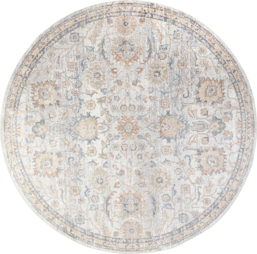 Tapis Rond Vintage Lavable en Machine Gris/Jaune Rond Cincinnati