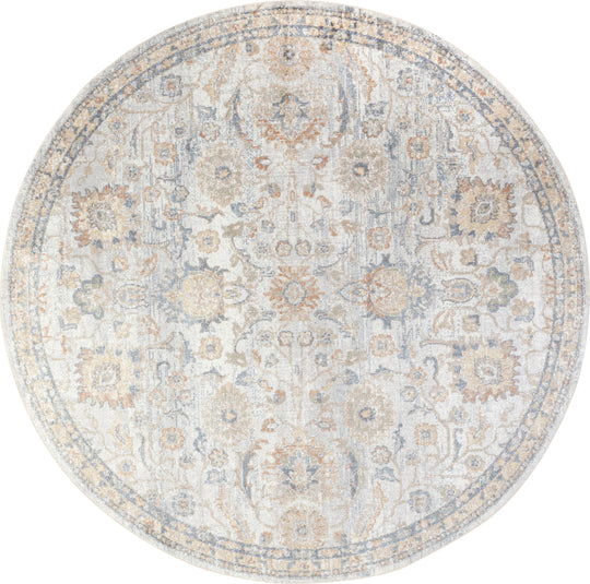 Tapis Rond Vintage Lavable en Machine Gris/Jaune Rond Cincinnati