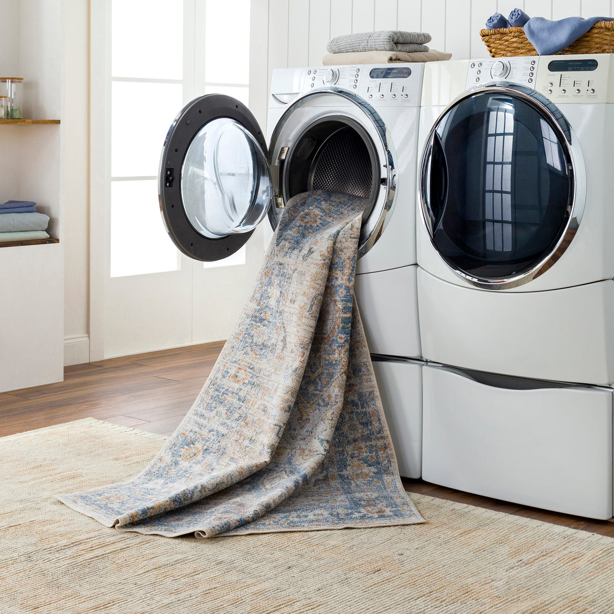 Tapis Vintage Uromi Lavable en Machine Marron/Bleu