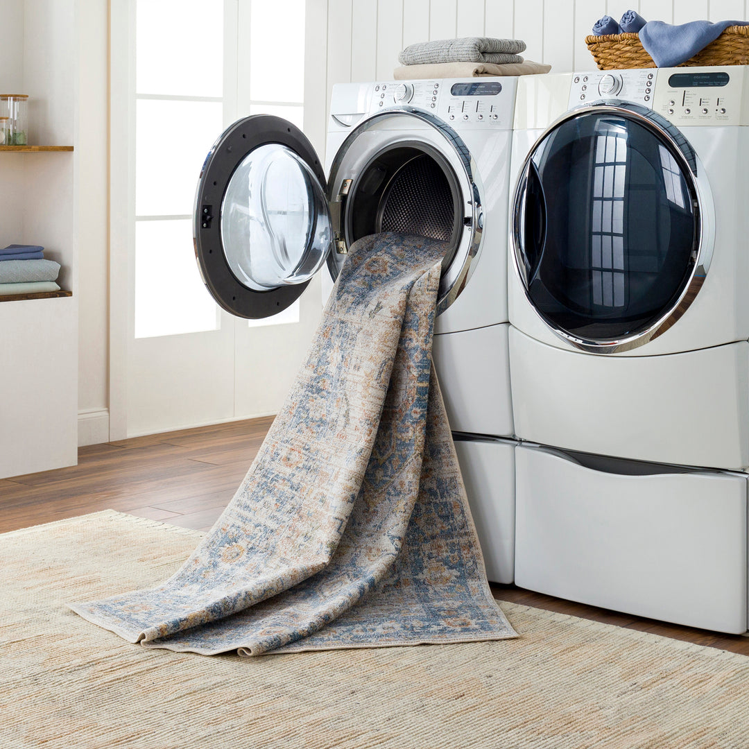 Tapis Vintage Lavable en Machine Marron/Bleu Uromi