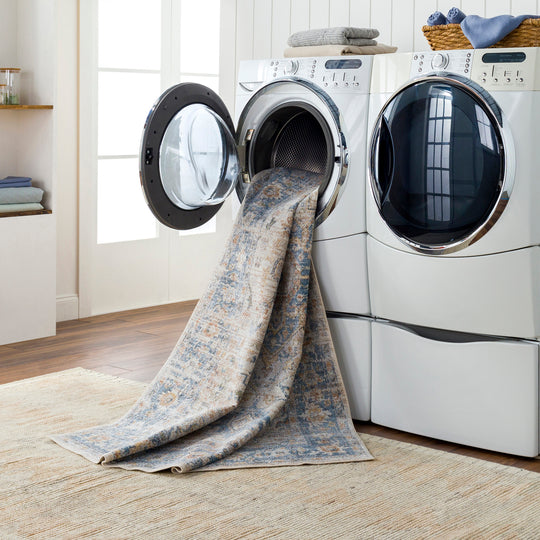 Tapis Vintage Lavable en Machine Marron/Bleu Uromi