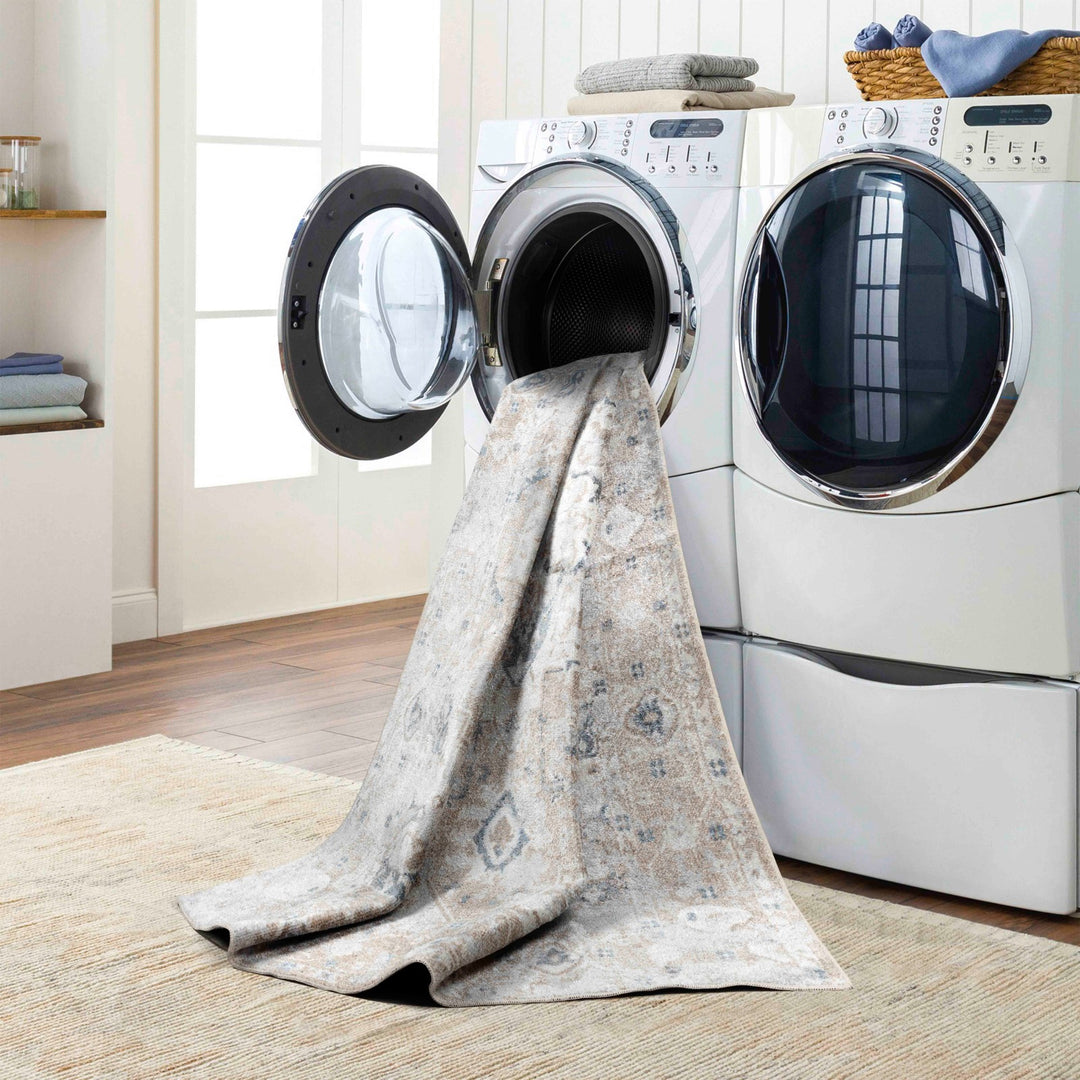 Tapis Vintage Lavable en Machine Ivoire/Marron Columbus