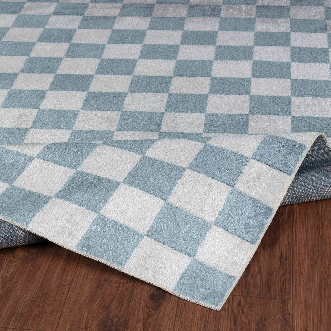 Tapis Scandinave à Carreaux Lavable en Machine Bleu Cleveland