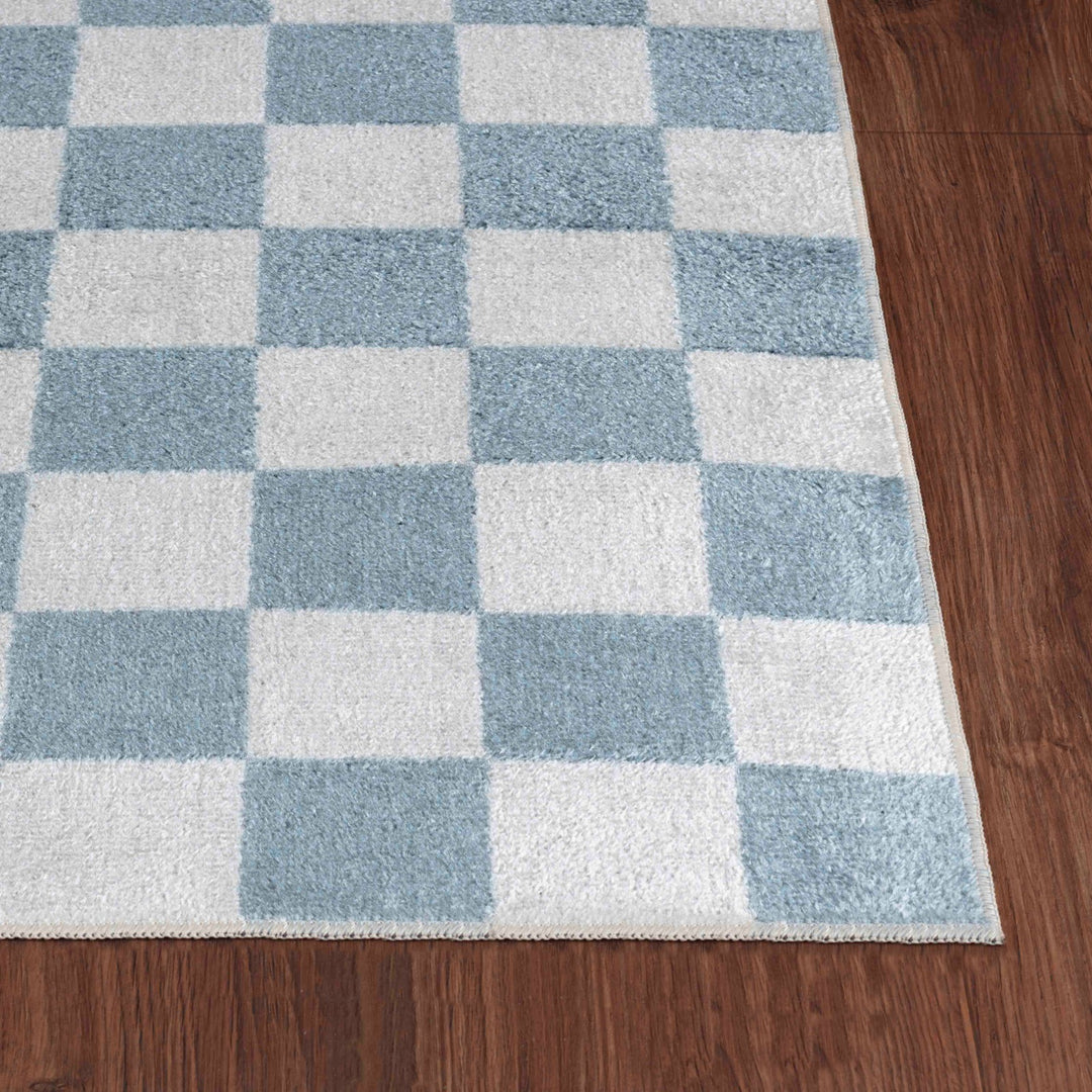 Tapis Scandinave à Carreaux Lavable en Machine Bleu Cleveland