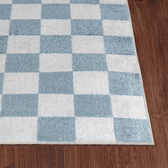 Tapis Scandinave à Carreaux Lavable en Machine Bleu Cleveland