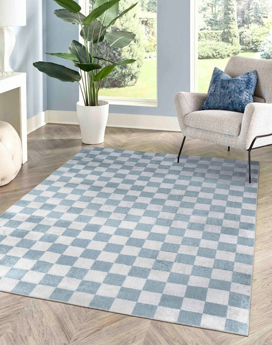 Tapis Scandinave à Carreaux Lavable en Machine Bleu Cleveland